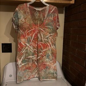 Maurices Multicolor Short Sleeve V-Neck Tee - Coral, Teal, White